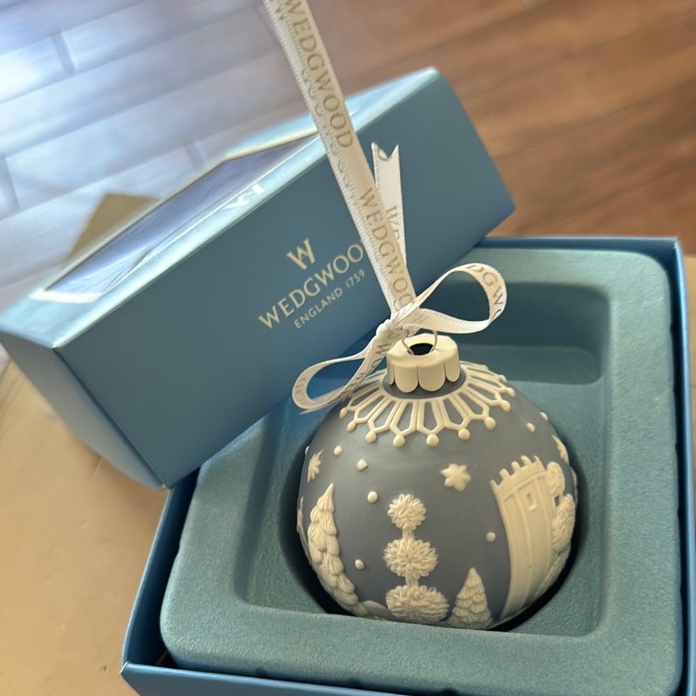 Wedgwood Blue and White Holiday Ornaments White Town Christmas